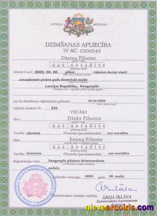 Latvia birth certificate